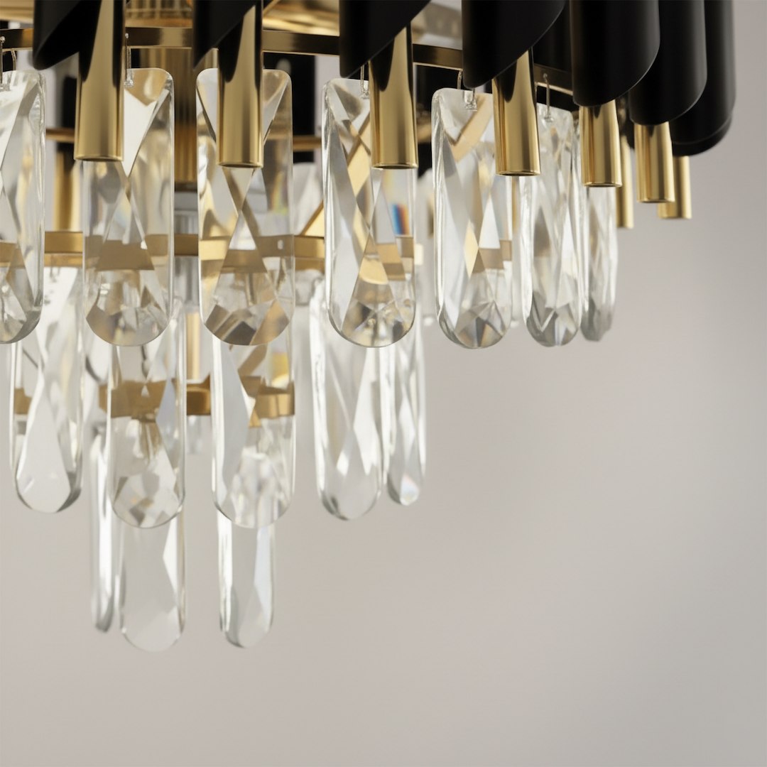 Pendelleuchte / Kronleuchter CRISTAL Schwarz & Gold, Kristall (5x E14) - Milagro
