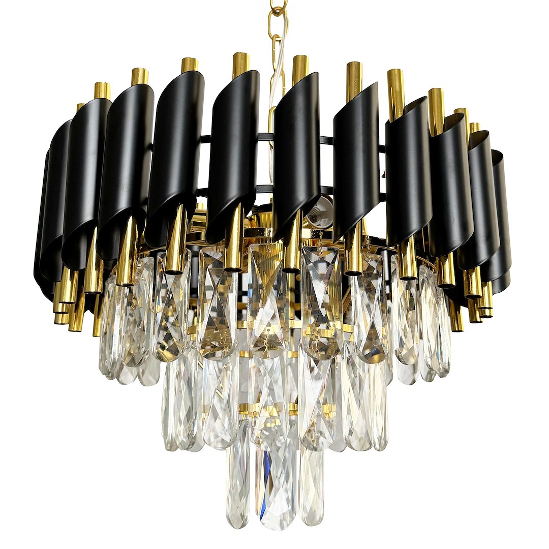 Pendelleuchte / Kronleuchter CRISTAL Schwarz & Gold, Kristall (5x E14) - Milagro