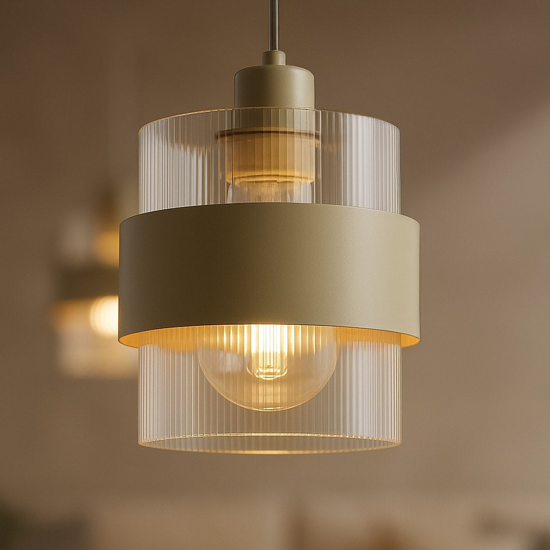 Pendelleuchte VALENTINO Beige & Glas (1x E27) - Milagro