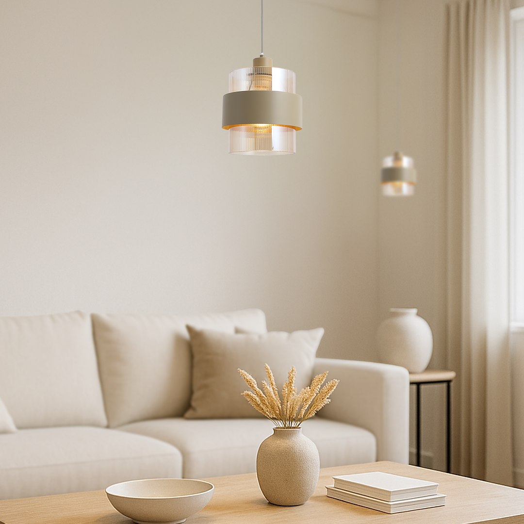 Pendelleuchte VALENTINO Beige & Glas (1x E27) - Milagro