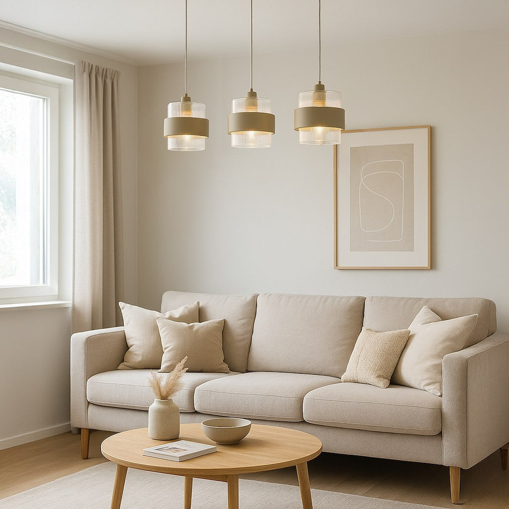 Pendelleuchte VALENTINO Beige & Glas (3x E27) - Milagro
