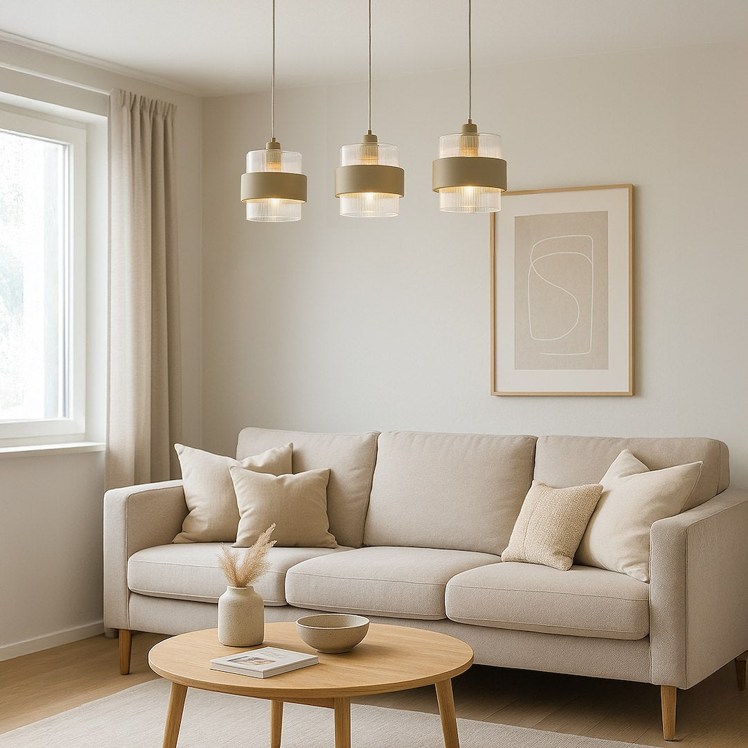 Pendelleuchte VALENTINO Beige & Glas (3x E27) - Milagro