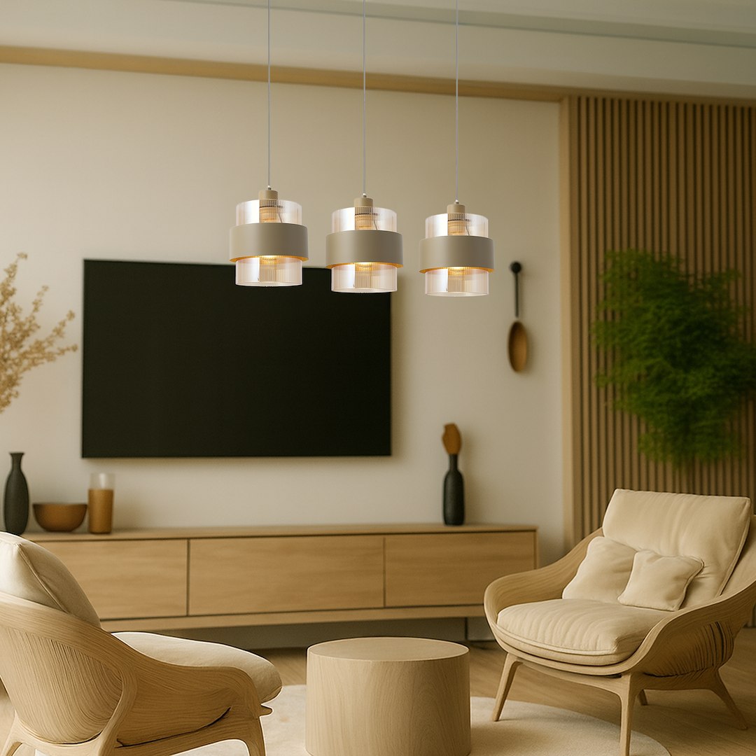 Pendelleuchte VALENTINO Beige & Glas (3x E27) - Milagro