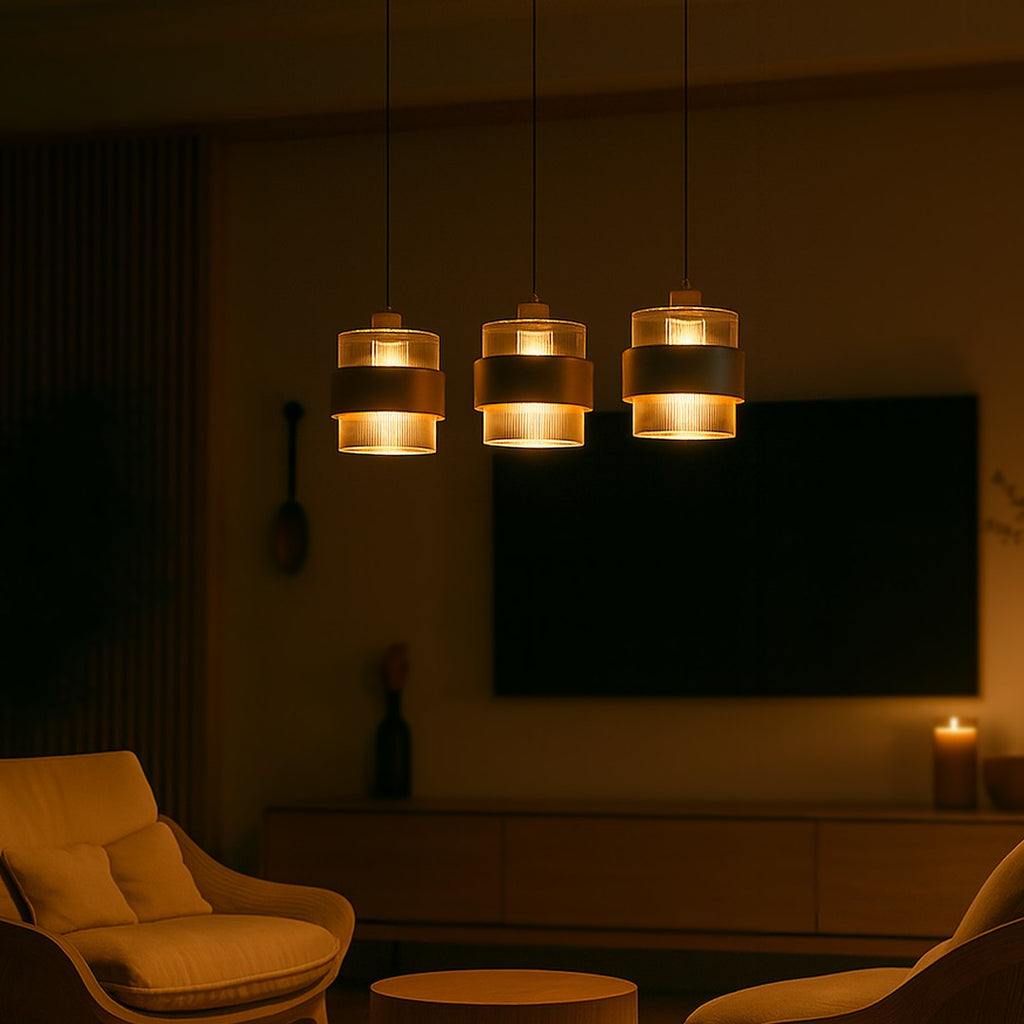 Pendelleuchte VALENTINO Beige & Glas (3x E27) - Milagro