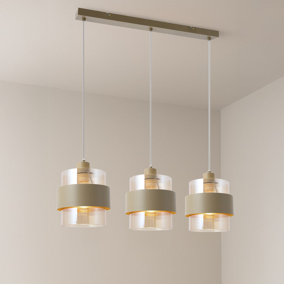 Pendelleuchte VALENTINO Beige & Glas (3x E27) - Milagro