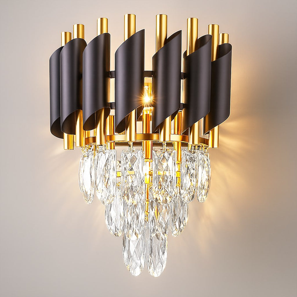 Wandleuchte CRISTAL Schwarz & Gold, Kristall (2x E14) - Milagro