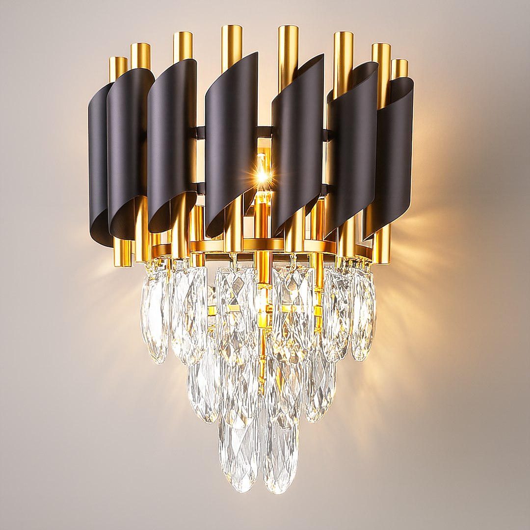 Wandleuchte CRISTAL Schwarz & Gold, Kristall (2x E14) - Milagro