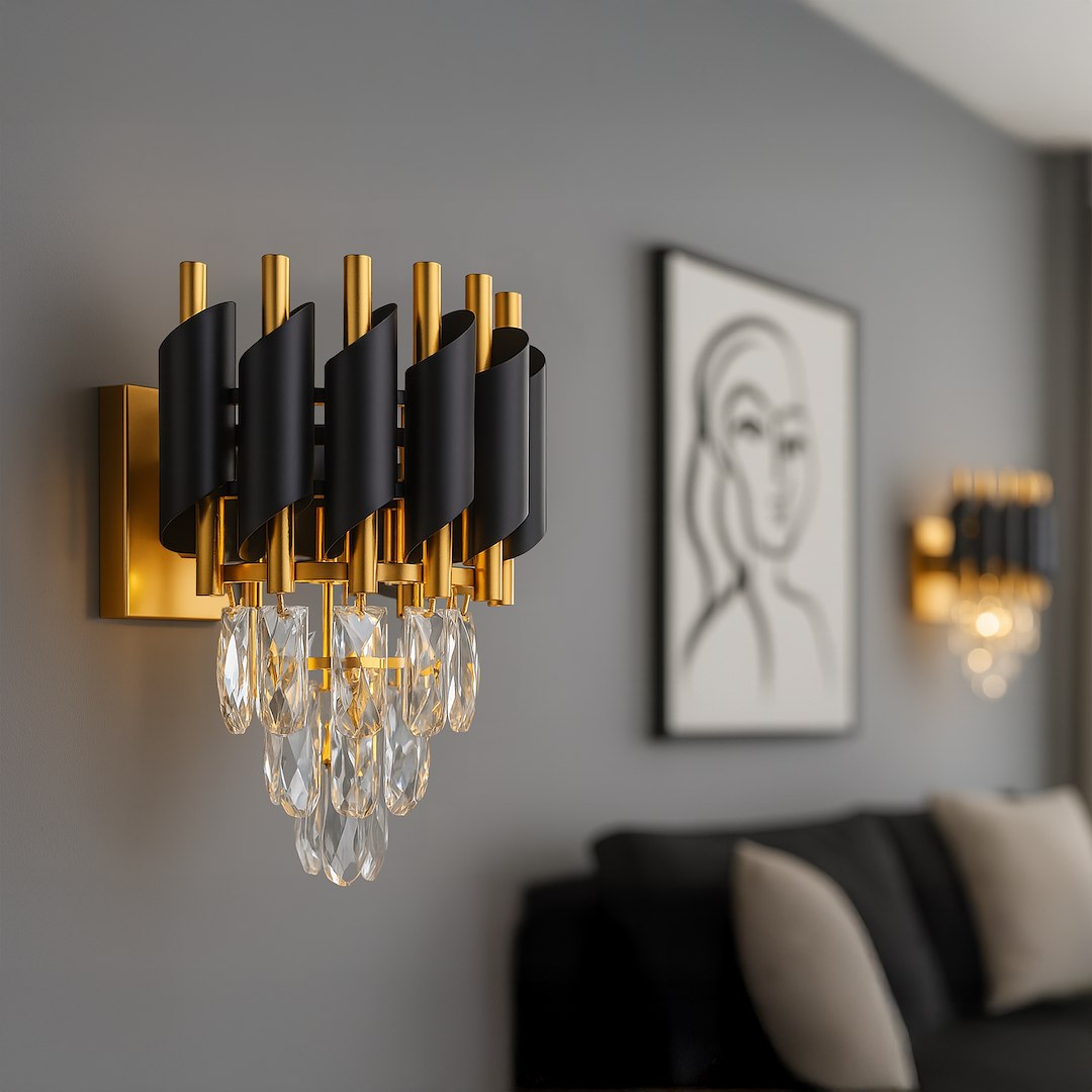 Wandleuchte CRISTAL Schwarz & Gold, Kristall (2x E14) - Milagro