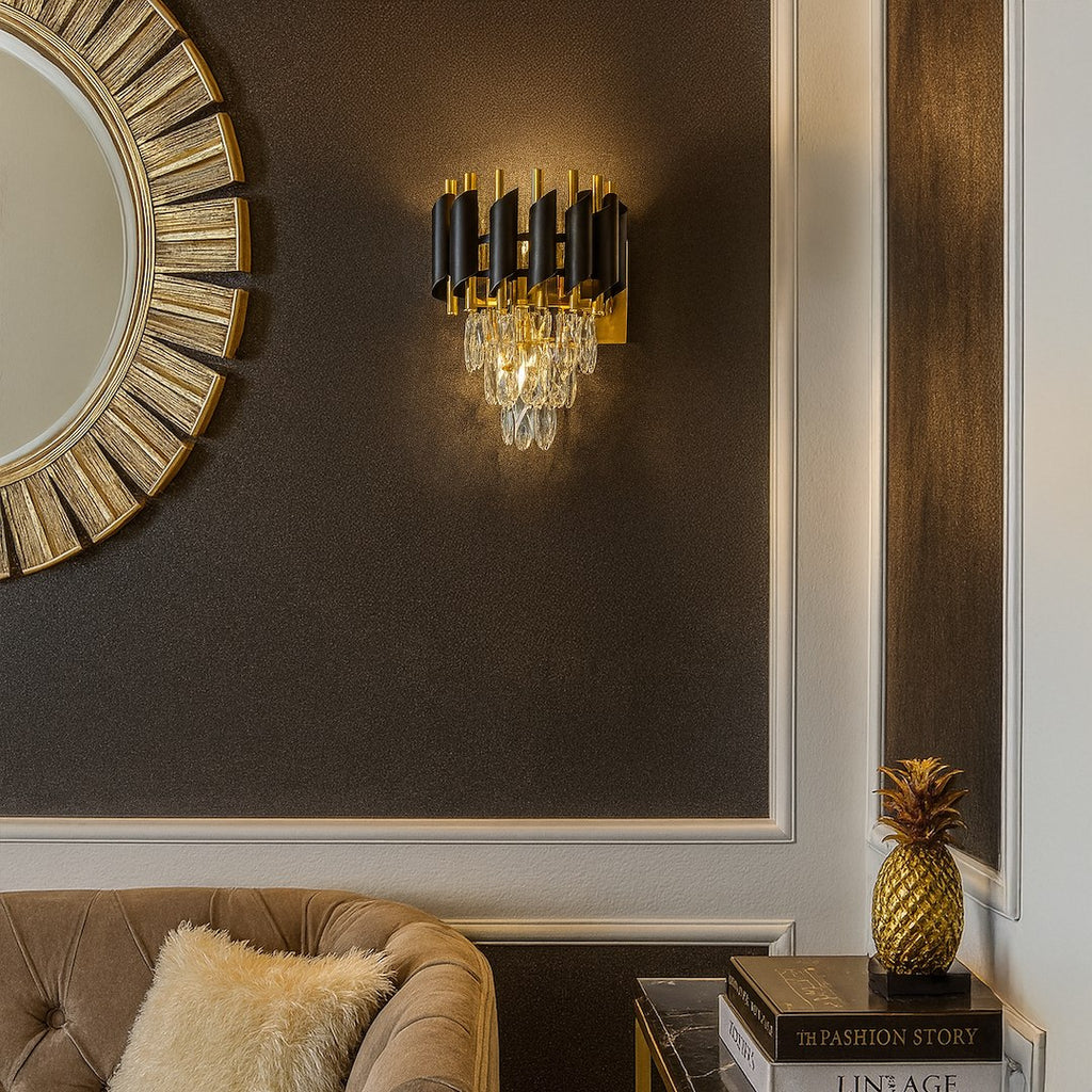 Wandleuchte CRISTAL Schwarz & Gold, Kristall (2x E14) - Milagro
