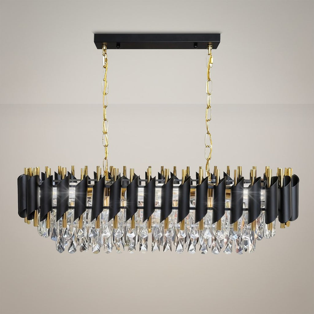 Pendelleuchte / Kronleuchter CRISTAL Schwarz & Gold, Kristall (10x E14) - Milagro