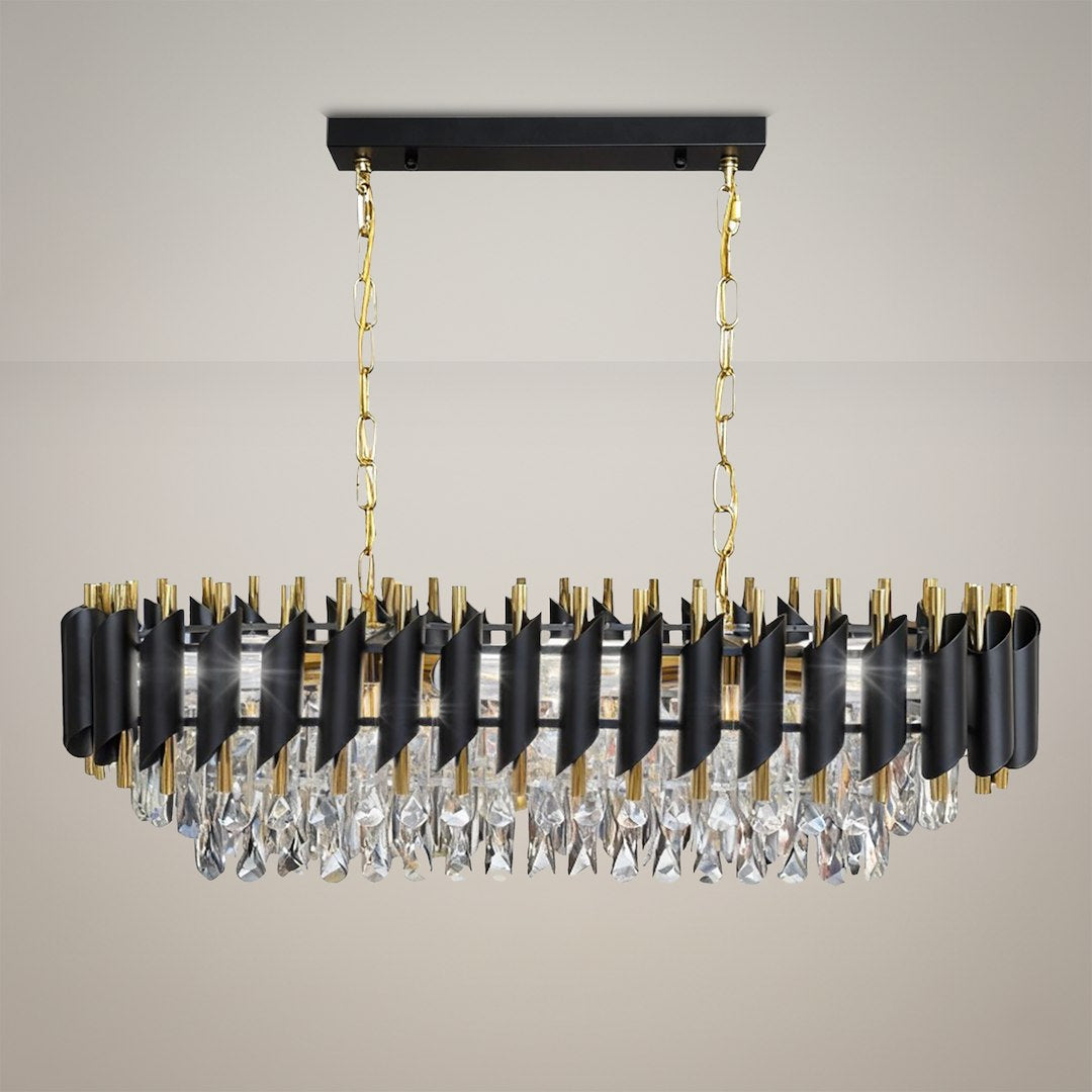 Pendelleuchte / Kronleuchter CRISTAL Schwarz & Gold, Kristall (10x E14) - Milagro
