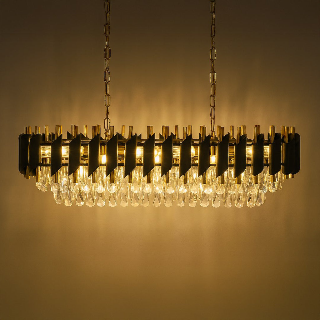 Pendelleuchte / Kronleuchter CRISTAL Schwarz & Gold, Kristall (10x E14) - Milagro