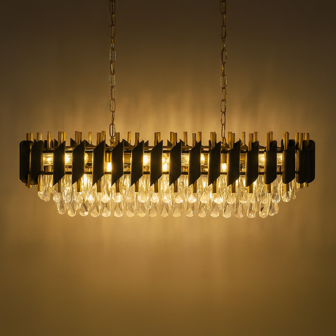 Pendelleuchte / Kronleuchter CRISTAL Schwarz & Gold, Kristall (10x E14) - Milagro