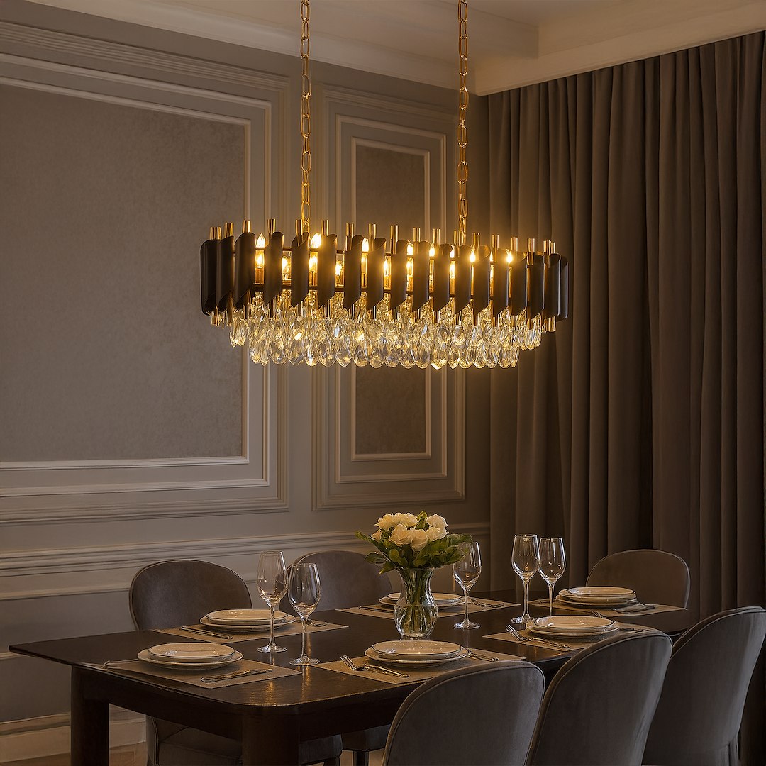 Pendelleuchte / Kronleuchter CRISTAL Schwarz & Gold, Kristall (10x E14) - Milagro