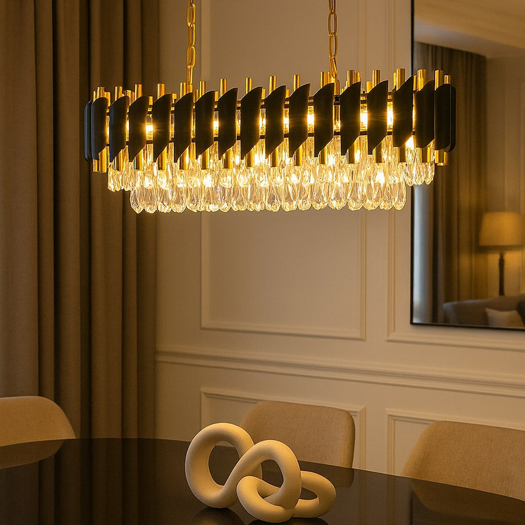 Pendelleuchte / Kronleuchter CRISTAL Schwarz & Gold, Kristall (10x E14) - Milagro