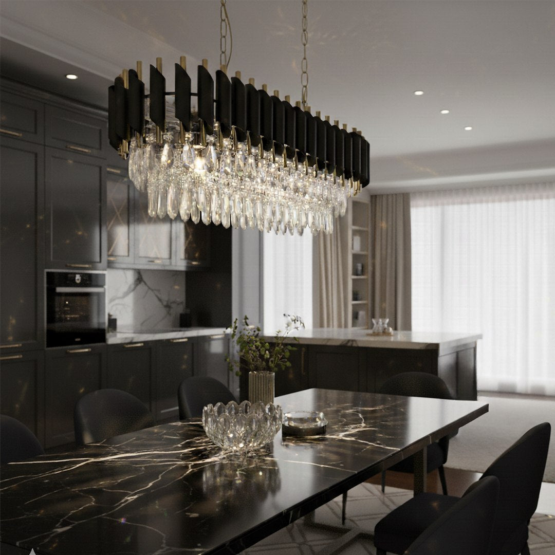 Pendelleuchte / Kronleuchter CRISTAL Schwarz & Gold, Kristall (10x E14) - Milagro