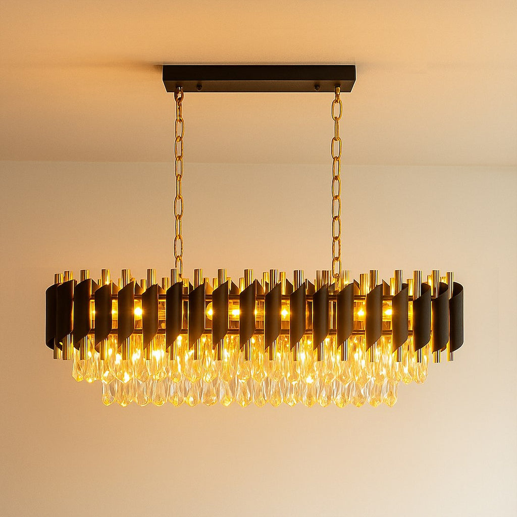 Pendelleuchte / Kronleuchter CRISTAL Schwarz & Gold, Kristall (10x E14) - Milagro