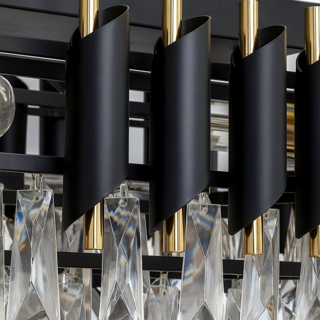 Pendelleuchte / Kronleuchter CRISTAL Schwarz & Gold, Kristall (10x E14) - Milagro