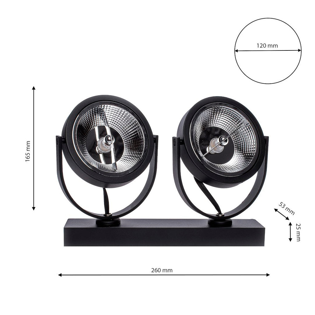 Decken Spot Strahler LUGAR Schwarz (2x AR111) GU10 - Milagro