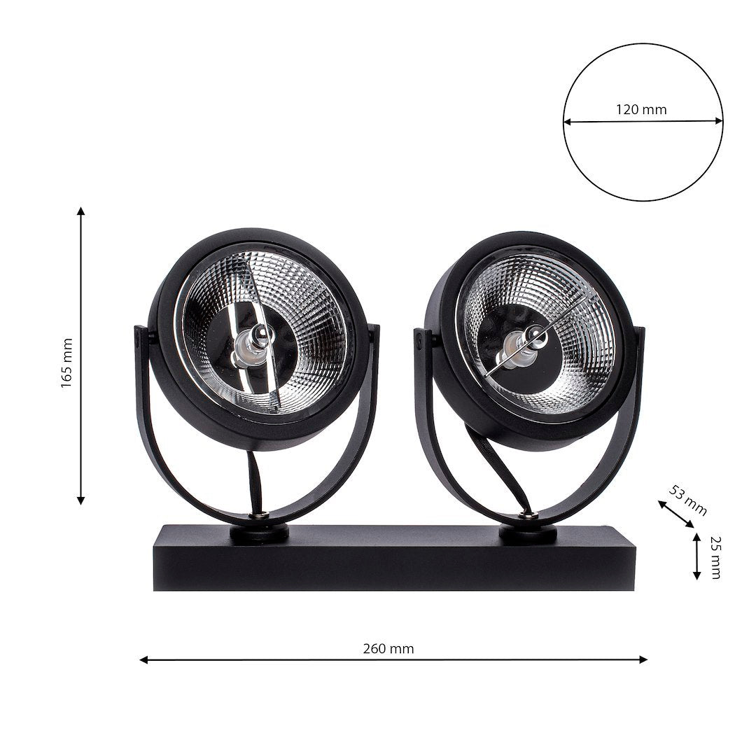 Decken Spot Strahler LUGAR Schwarz (2x AR111) GU10 - Milagro