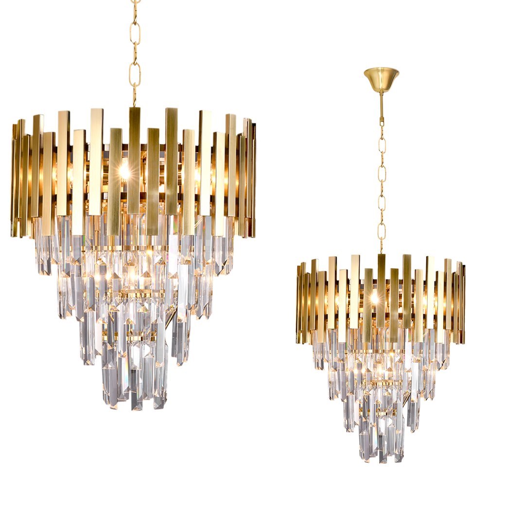 Pendelleuchte / Kronleuchter ASPEN II Gold & Kristall (9x E14) - Milagro