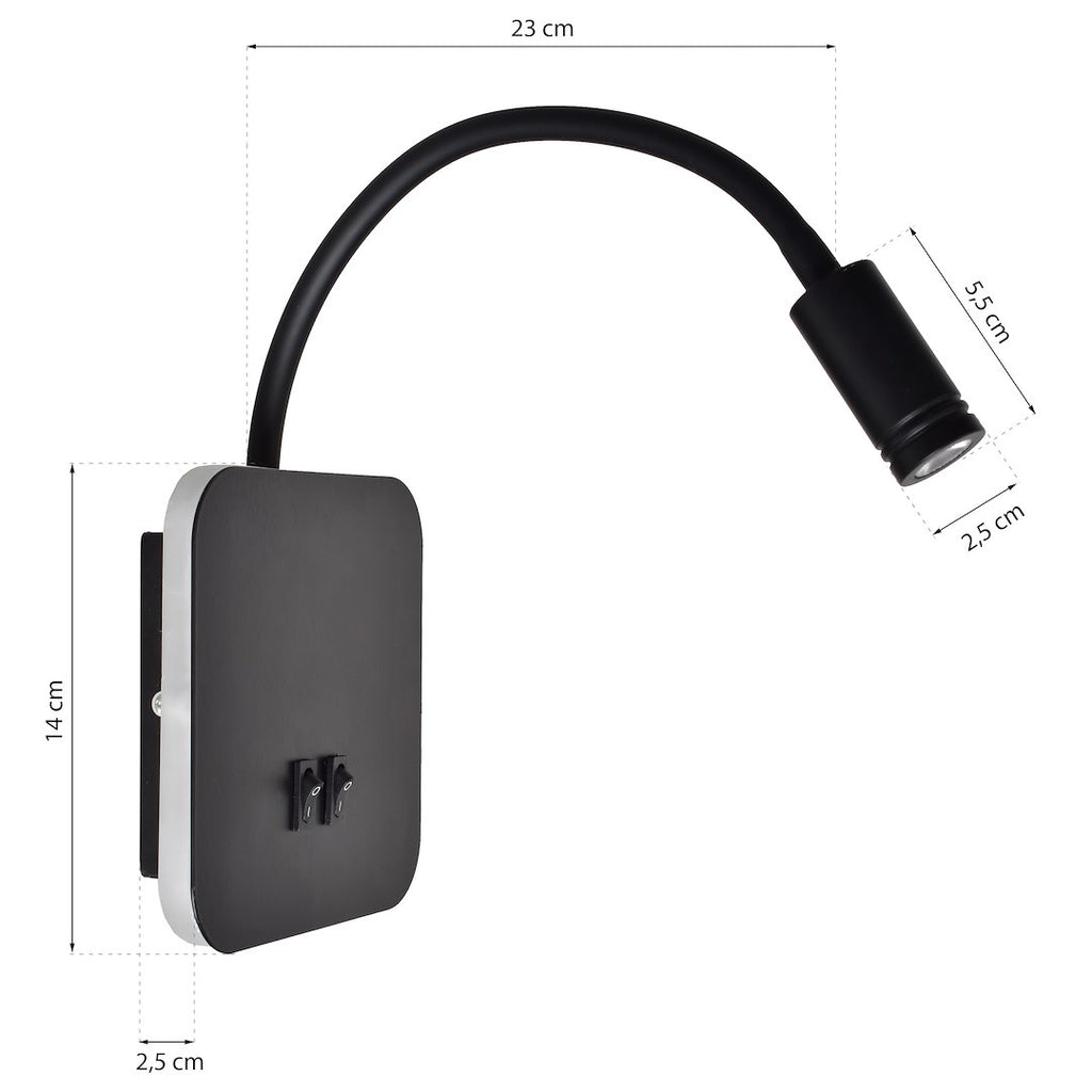 Wandleuchte BASE (8W)+(2W) Schwarz - Milagro