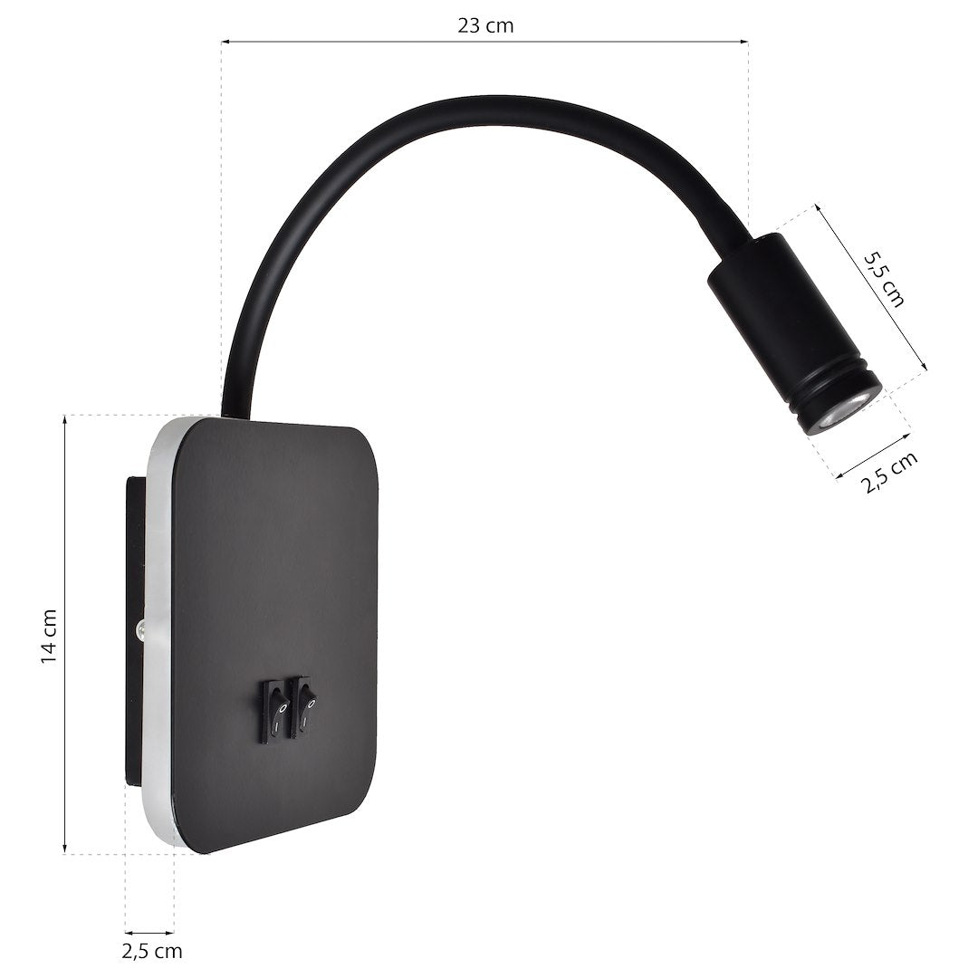 Wandleuchte BASE (8W)+(2W) Schwarz - Milagro