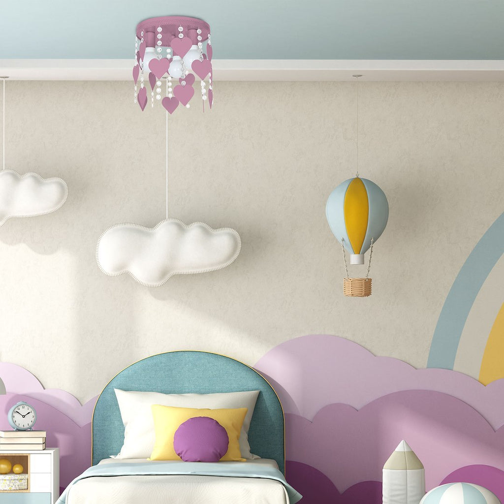 Kinderzimmer Deckenleuchte CORAZON rosa Herz (3x E27) - Milagro