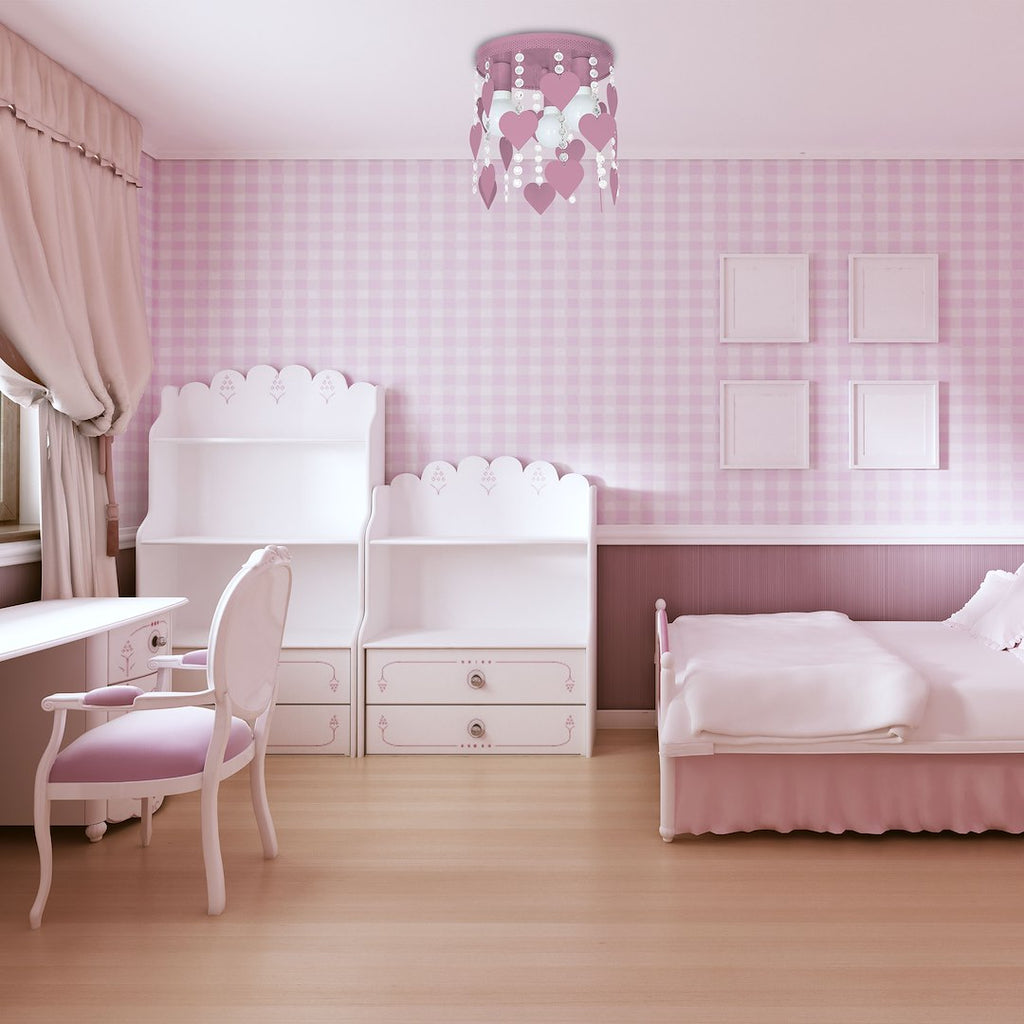 Kinderzimmer Deckenleuchte CORAZON rosa Herz (3x E27) - Milagro