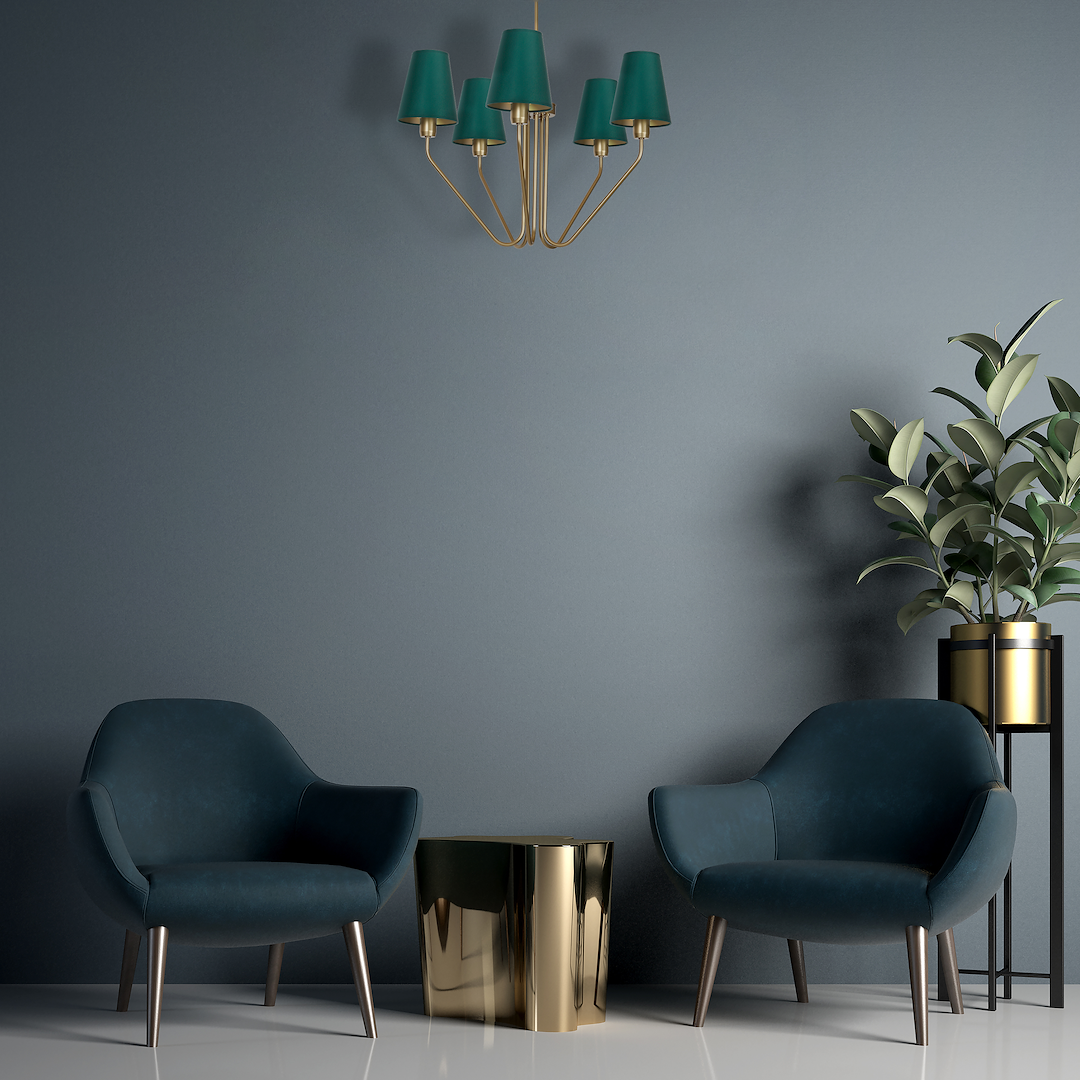 Pendelleuchte / Kronleuchter VICTORIA Stoff & Grün – Messing (5x E27) - Milagro