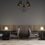 Pendelleuchte / Kronleuchter VICTORIA Stoff & Schwarz – Messing (5x E27) - Milagro