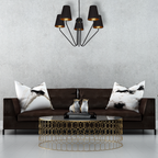 Pendelleuchte / Kronleuchter VICTORIA Stoff & Schwarz – Messing (5x E27) - Milagro