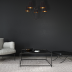Pendelleuchte / Kronleuchter VICTORIA Stoff & Schwarz – Messing (5x E27) - Milagro