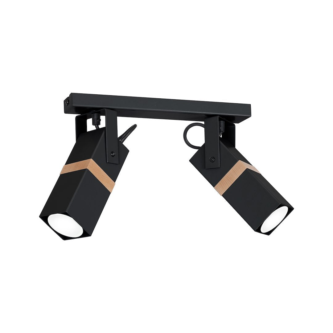 Deckenleuchte Spot Balken VIDAR Schwarz & Holz (2x GU10) - Milagro