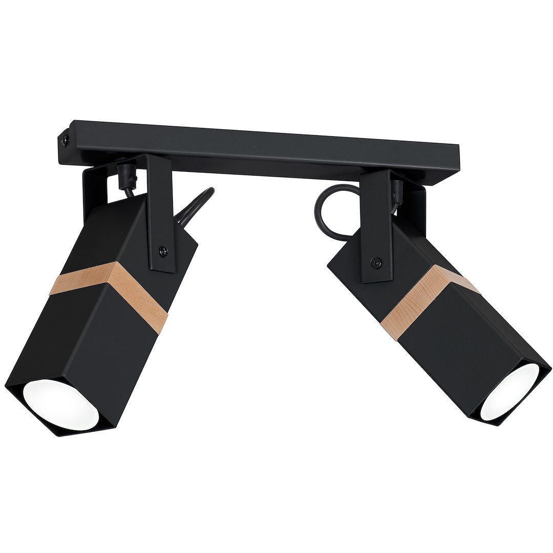 Deckenleuchte Spot Balken VIDAR Schwarz & Holz (2x GU10) - Milagro