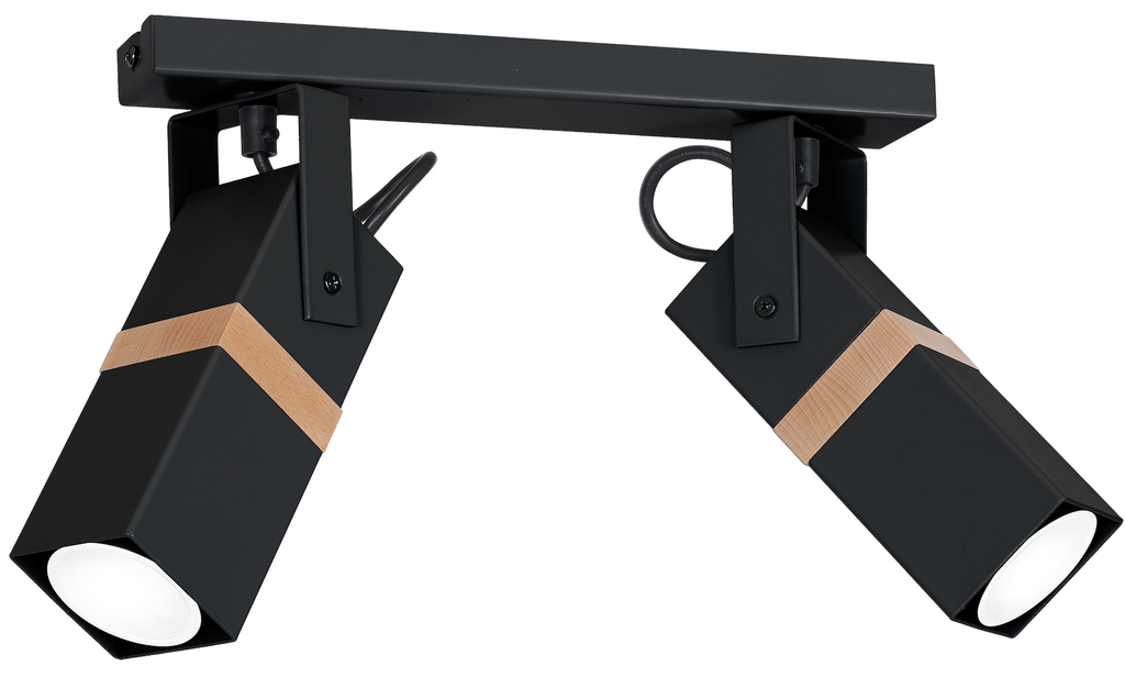 Deckenleuchte Spot Balken VIDAR Schwarz & Holz (2x GU10) - Milagro