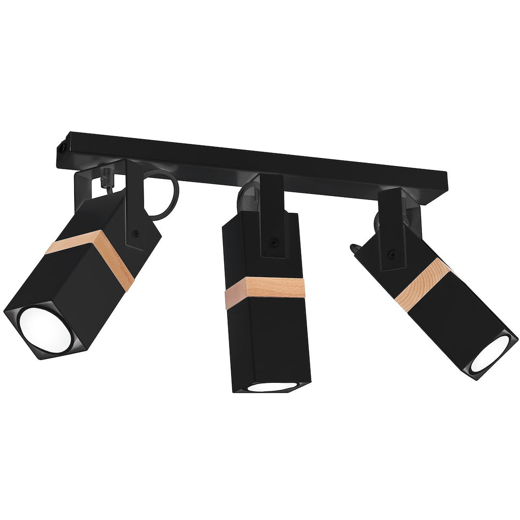 Deckenleuchte Spot Balken VIDAR Schwarz & Holz (3x GU10) - Milagro