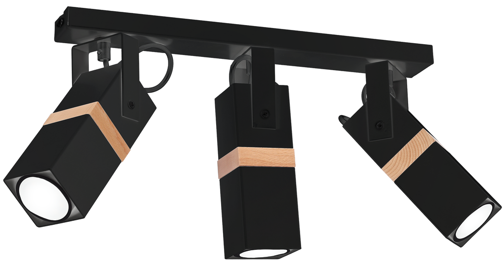 Deckenleuchte Spot Balken VIDAR Schwarz & Holz (3x GU10) - Milagro