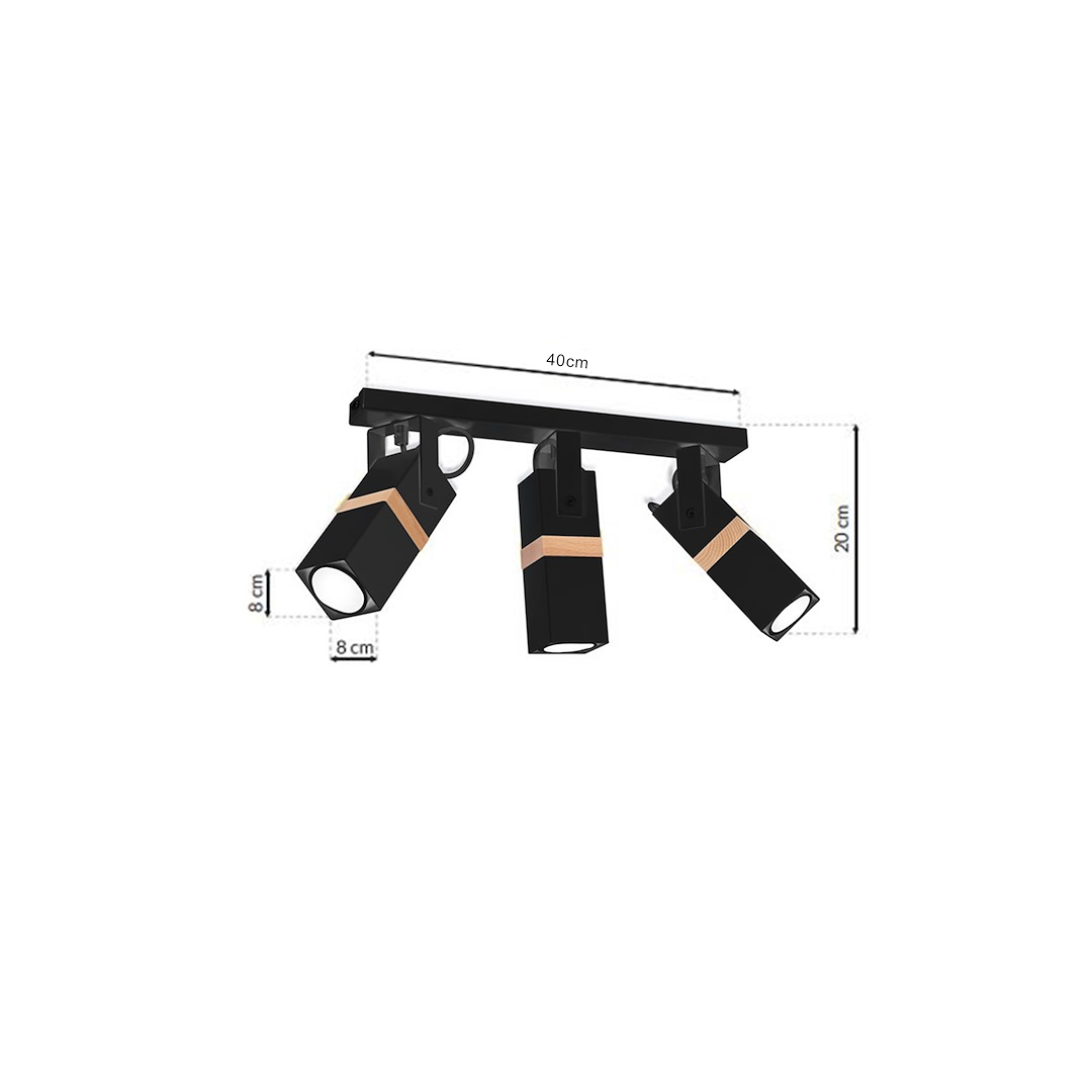 Deckenleuchte Spot Balken VIDAR Schwarz & Holz (3x GU10) - Milagro
