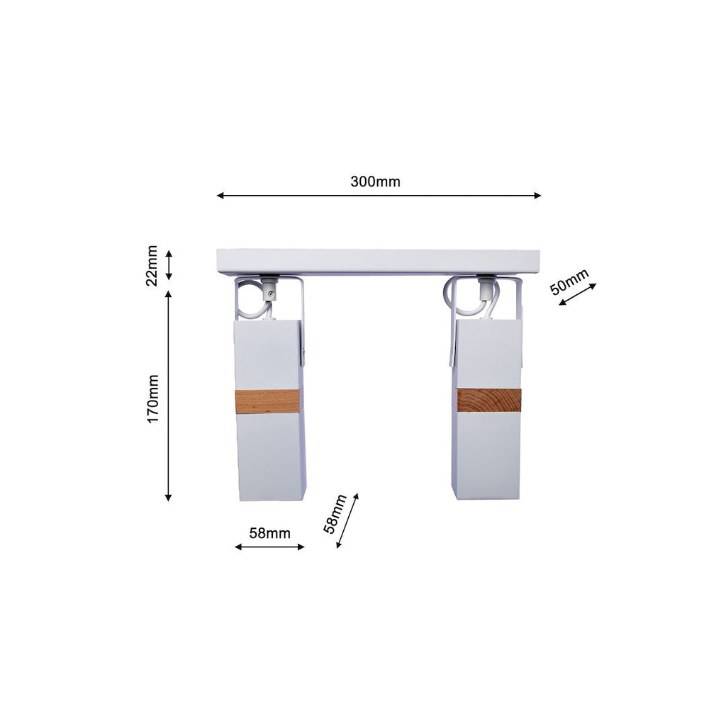 Deckenleuchte Spot Balken VIDAR (2x GU10) Weiß & Holz - Milagro