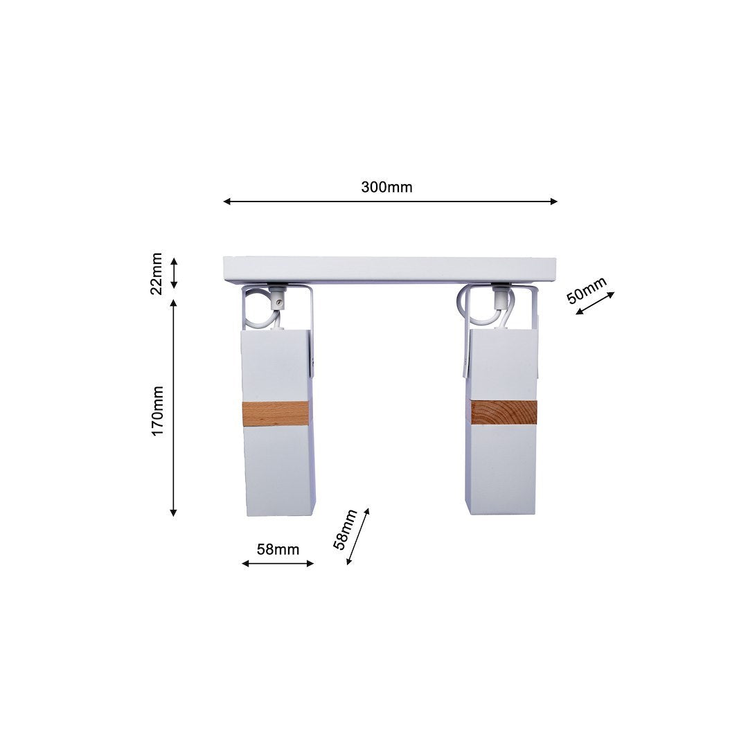 Deckenleuchte Spot Balken VIDAR (2x GU10) Weiß & Holz - Milagro