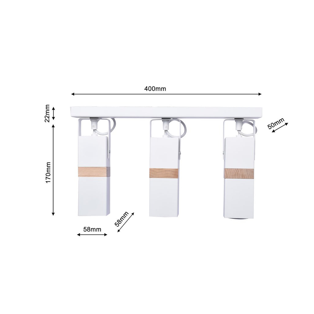 Deckenleuchte Spot Balken VIDAR (3x GU10) Weiß & Holz - Milagro