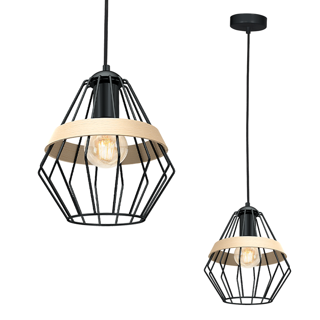 Pendelleuchte CLIFF Schwarz & Holz (1x E27) - Milagro