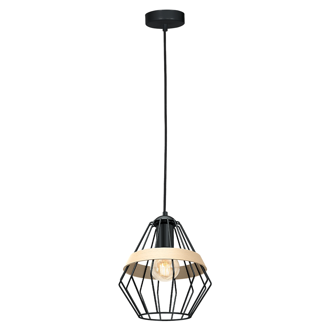 Pendelleuchte CLIFF Schwarz & Holz (1x E27) - Milagro