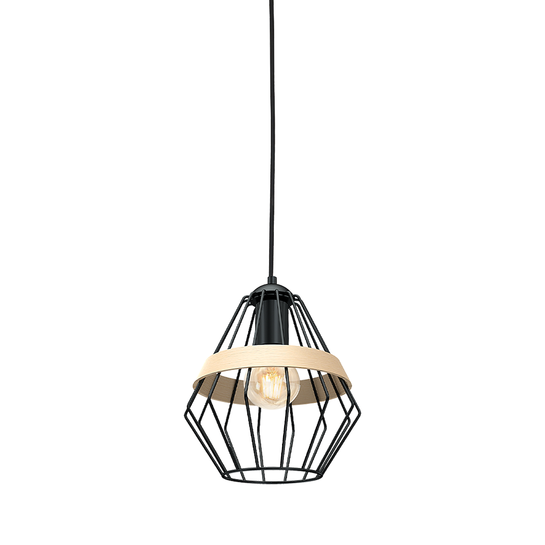 Pendelleuchte CLIFF Schwarz & Holz (1x E27) - Milagro