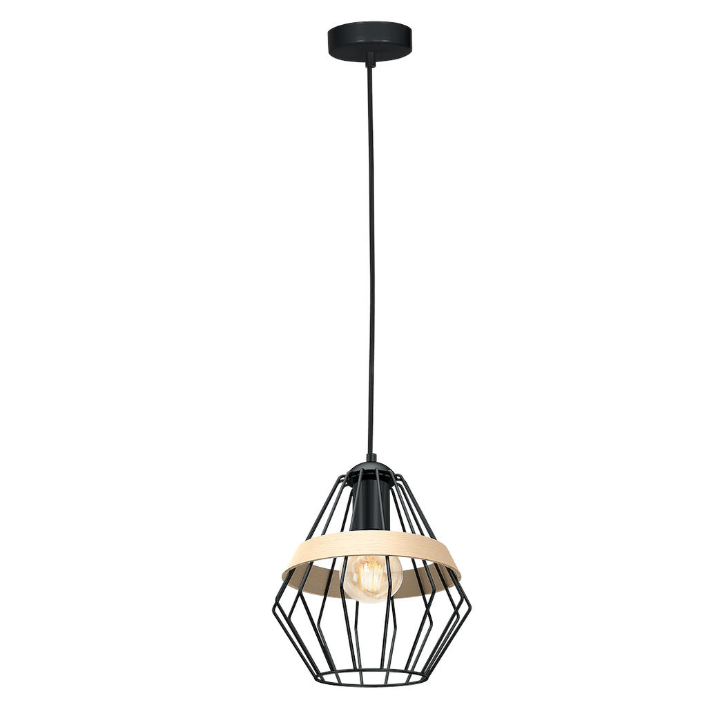 Pendelleuchte CLIFF Schwarz & Holz (1x E27) - Milagro