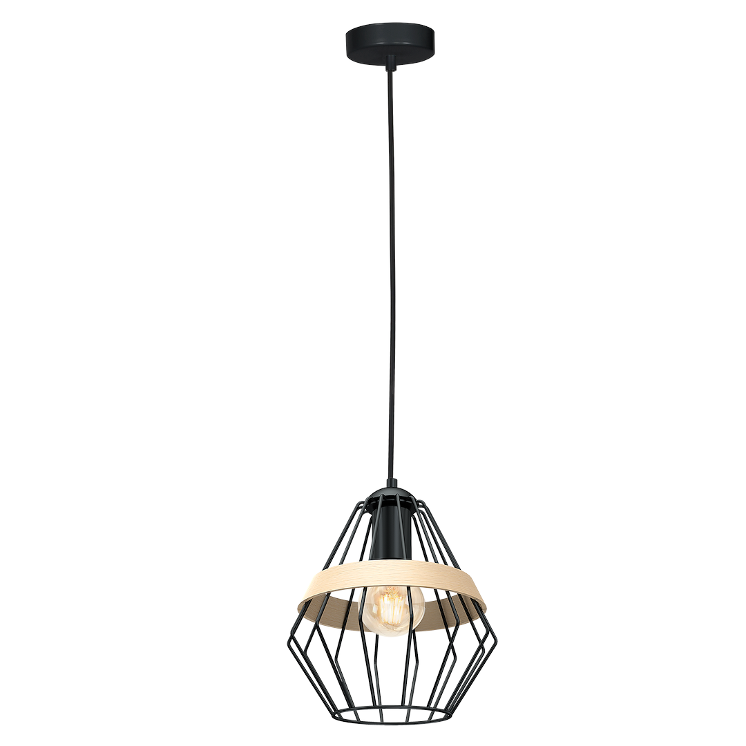 Pendelleuchte CLIFF Schwarz & Holz (1x E27) - Milagro