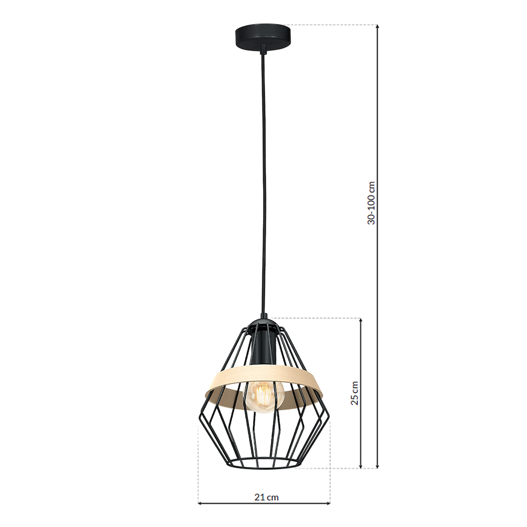 Pendelleuchte CLIFF Schwarz & Holz (1x E27) - Milagro