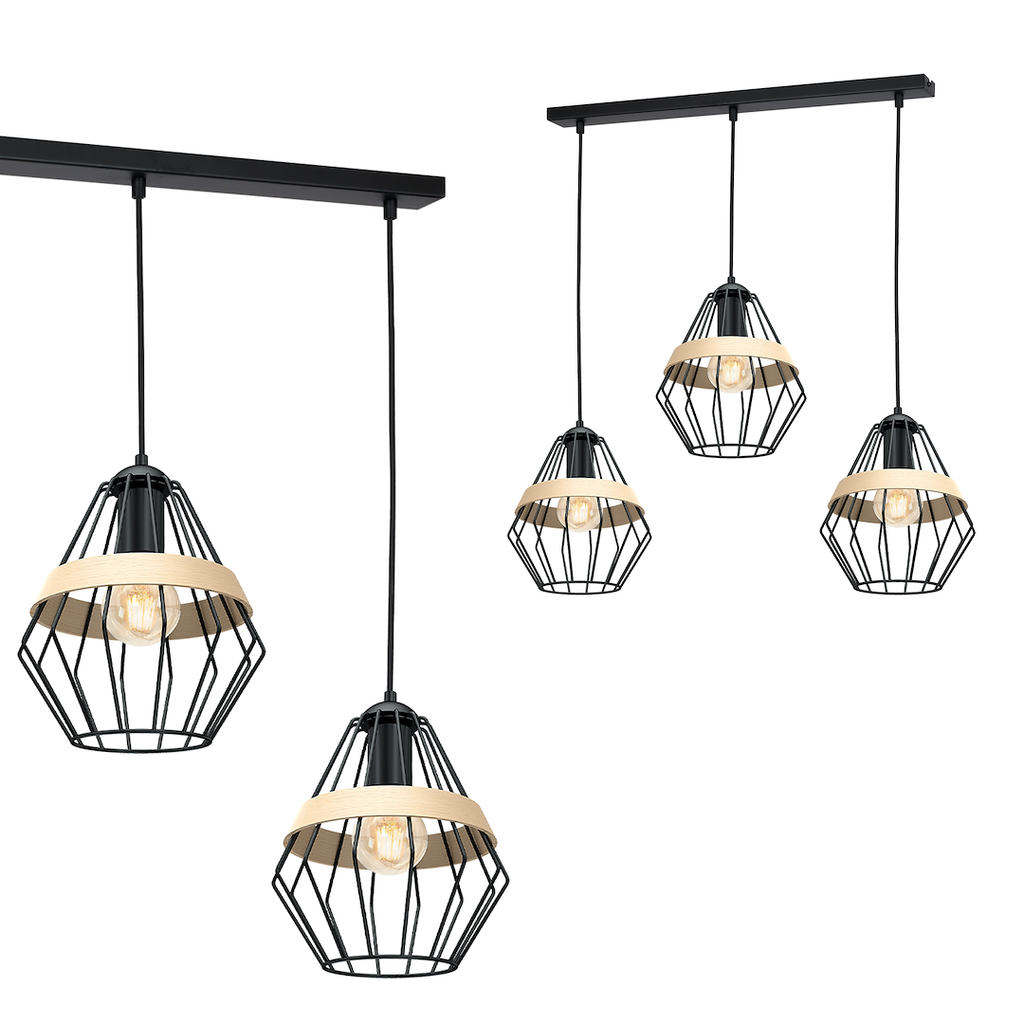 Pendelleuchte CLIFF Schwarz & Holz (3x E27) - Milagro