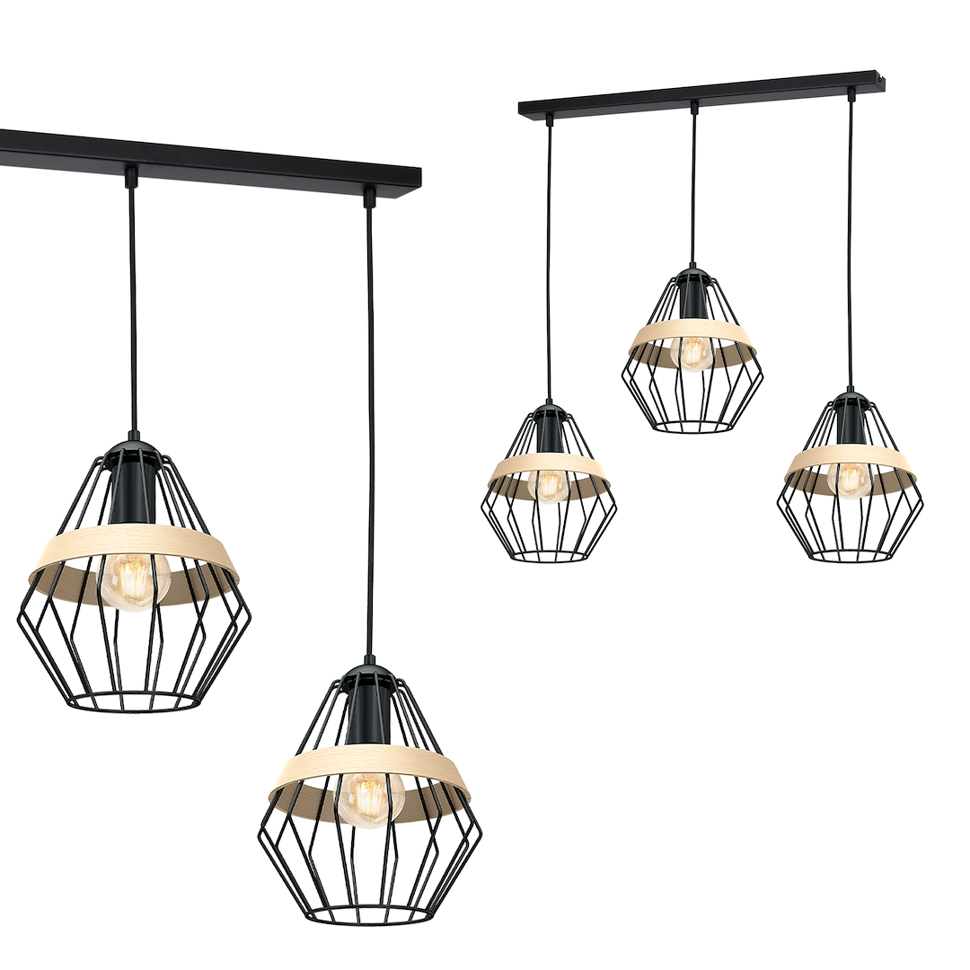 Pendelleuchte CLIFF Schwarz & Holz (3x E27) - Milagro